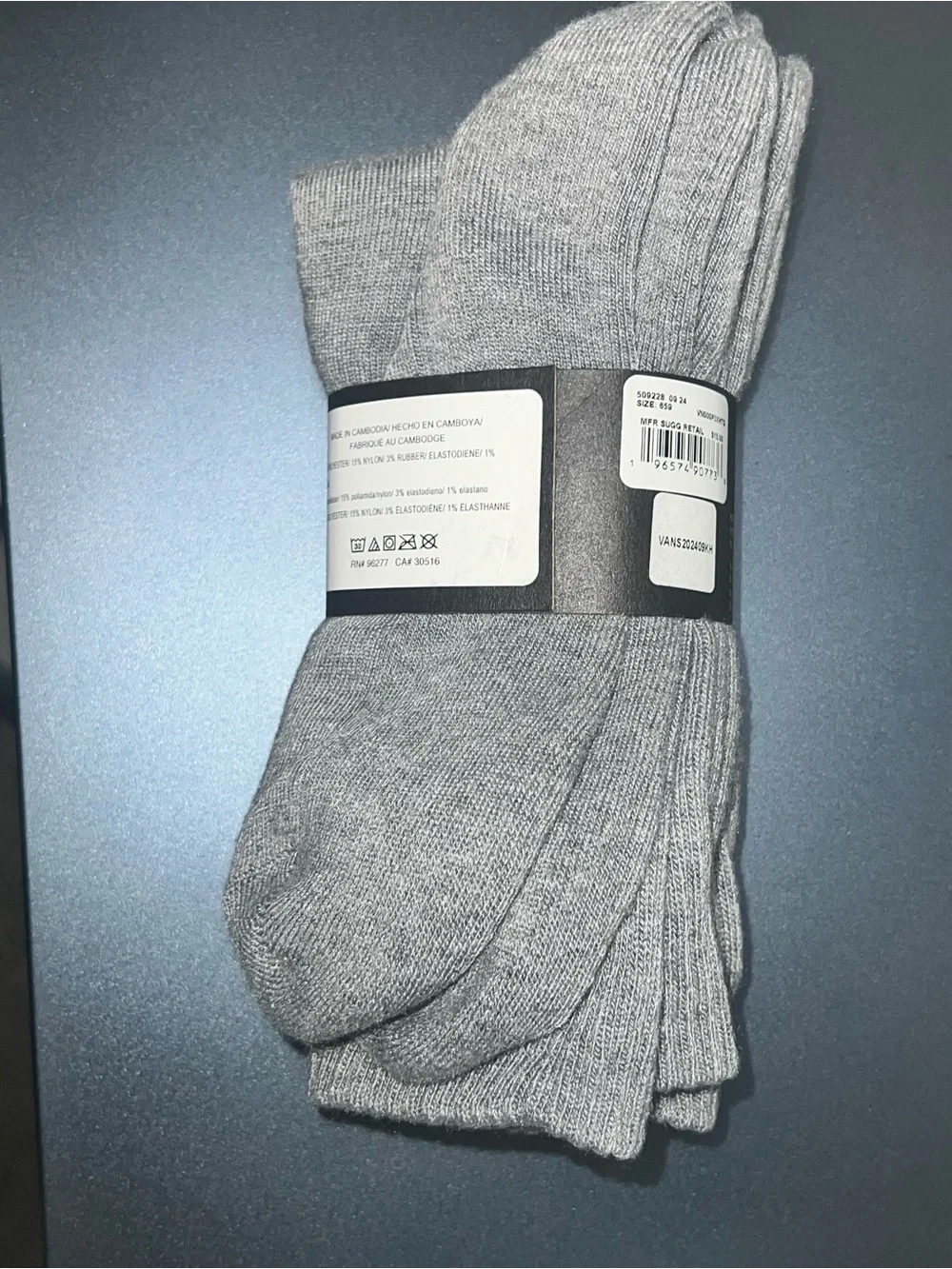 3 Vans Grey Crew Socks with Black Logo - Pack